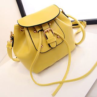 Fenghui Womens Casual Lace Up Solid Color Buckle Yellow Shoulder Bag
