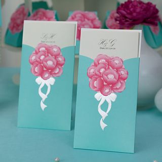 Personalized Floral Wrap Pocket Wedding Invitation   Set of 50
