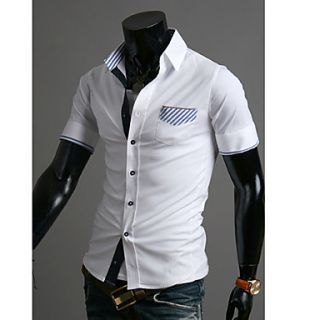 Shishangqiyi Contrast Color Multi Element Design Western Style MenS Short Sleeved Shirt(White)
