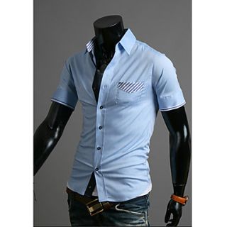 Shishangqiyi Contrast Color Multi Element Design Western Style MenS Short Sleeved Shirt(Blue)