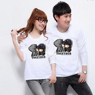 Aiyifang Casual Long Sleeve Print Lovers Shirt(White)