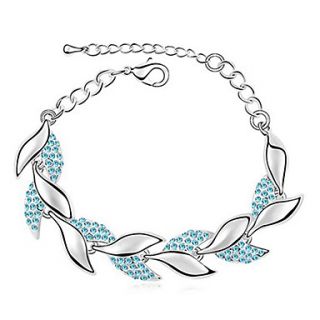 Xingzi Womens Charming Blue Leaves Strands Crystal Link Bracklet