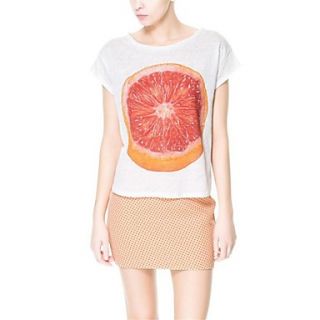 Womens Cotton Round Neck 3D Orange Printed Graphic Loose T shirts