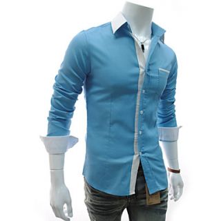 Cocollei stitching color long sleeve casual shirt (sky blue)