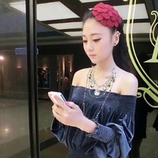 Yimei Casual Sheath Collar Long Sleeve Over Hip Dress(Gray)