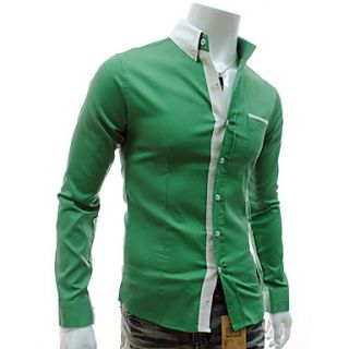 Cocollei stitching color long sleeve casual shirt (Fruit Green)