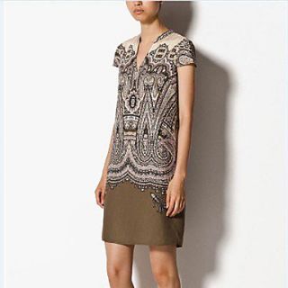 Calary Womens Ethnic Print Brown Dress
