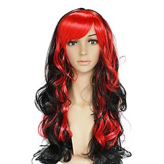 Long Synthetic Wavy Wig Side Bang Mixed Colors