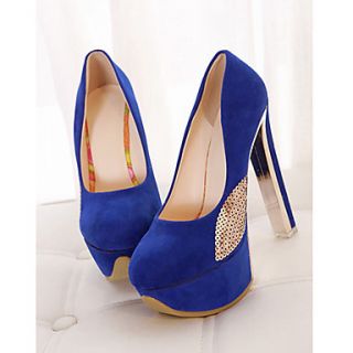 Sunday Womens Platform Chunky Heel Suede Solid Color Blue Pumps