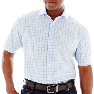 CLAIBORNE Short Sleeve Plaid Shirt Big and Tall, Blue, Mens