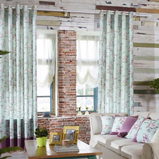 (One Pair) Elegant Light Green Floral Energy Saving Curtain