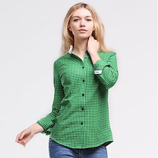 Veri Gude Womens Bodycon Contrast Color Small Check Green Shirt