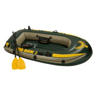 Seahawk Lake Boat (Green/yellowDimensions 18 inches high x 50 inches wide x 117 inches deepWeight 18 poundsIncludes Two (2) oars, one (1) inflation pump, one (1) gear pouch, one (1) battery pouch  )