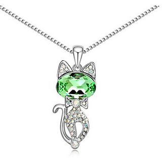 Xingzi Womens Charming Olive Persian Cat Crystal Dangling Necklace