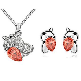 Xingzi Womens Charming Red Bird Pattern Made With Swarovski Elements Crystal Necklace And Stud Earrings