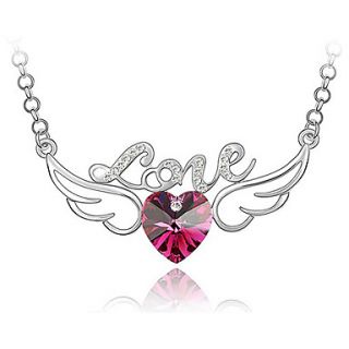 Xingzi Womens Charming Fuchsia Heart With Wing Made With Swarovski Elements Crystal Necklace