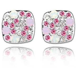 Xingzi Womens Charming Pink Square Made With Swarovski Elements Crystal Stud Earrings