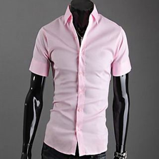Uyuk Mens Profession Pink Lapel Neck Buckle Short Sleeve Shirt