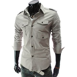 Cocollei mens pockets shoulder pads casual shirt (Light Gray)