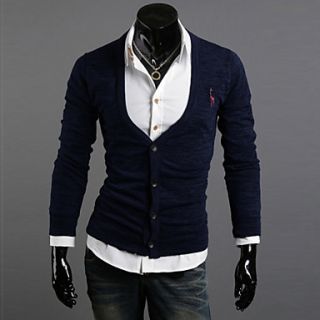 Cocollei mens classical Slim long sleeved deer embroidery knit cardigan (Navy blue)