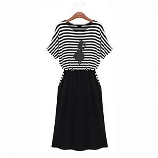 Womens Stripe Short Sleeve Lady Dress