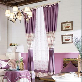 (One Pair Double Pleated) Country Graceful Minimalist Floral Pattern Energy Saving Curtain