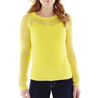 A.N.A Crewneck Open Stitch Sweater, Yellow, Womens
