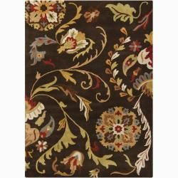 Hand tufted Mandara Floral Brown Wool Rug (9 X 13)