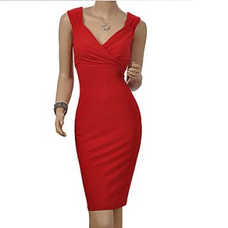 Yyys Casual V Neck Slim Big Size Vest Dress(Red)