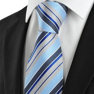 Tie New Striped Grey Blue JACQUARD Mens Tie Necktie Wedding Party Holiday Gift