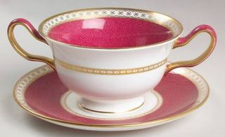 Wedgwood Ulander Powder Ruby Footed Cream Soup Bowl & Saucer Set, Fine China Din