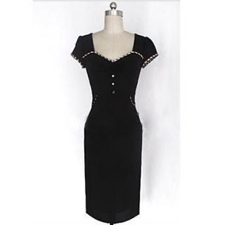 Yyys Casual Slim Short Sleeve Pencil Dress(Black)