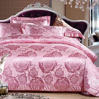 Mankedun Floral Print Elegant Small Silk Floss 4 PCS Set Bedding