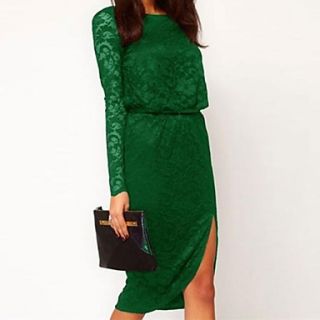 Womens Sexy Midi Dress in Lace with Cowl Back and Split