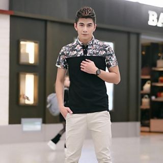 Mens Contrast Color Printing Short Sleeve Polos