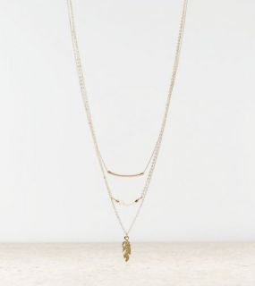 Gold AEO Tiered Charm Necklace, Womens One Size