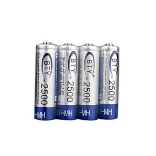 4 x AA 2500mAh Ni MH BTY 2500 Rechargeable Batteries (BTY(2500))