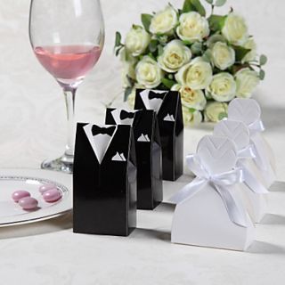 Classic Bride Groom Favor Box With Organza Ribbon (Set of 12)