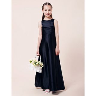 A line Jewel Sleeveless Floor length Satin Junior Bridesmaid Dress