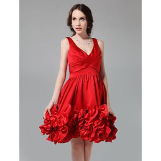 A line V neck Knee length Satin Cocktail/Prom Dress