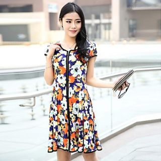 Womens Round Floral Print Short Sleeve Casual Cute Dress