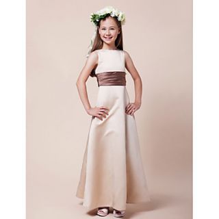 A line Bateau Floor length Satin Junior Bridesmaid Dress