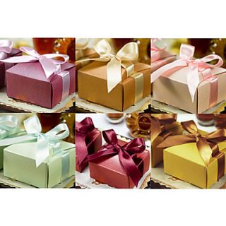 Square Pearl Paper Favor Box With Ribbons (Set of 12)