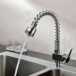 Solid Brass Single Handle Spring Pull Down Kitchen Faucet   Chrome Finish