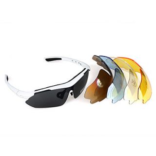 UV400 Sun Glasses Goggle   Bicycle Cycling Sports   5 lens   White Frame(BC1345061)