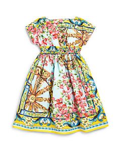 Dolce & Gabbana Toddlers & Little Girls Floral Wheel Poplin Dress   Aqua Print