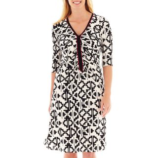 Sangria Long Sleeve Tribal Print Ruched Dress   Plus, Black/Pink