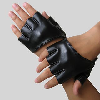 Faux Leather Half Finger Wrist Length Party Gloves