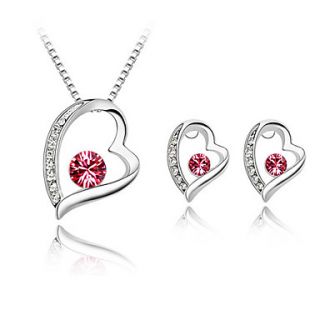 Beautiful Ladies Heart Shape Crystal Jewelry Sets In Sliver Alloy Including Necklace Earrings More Colors Available