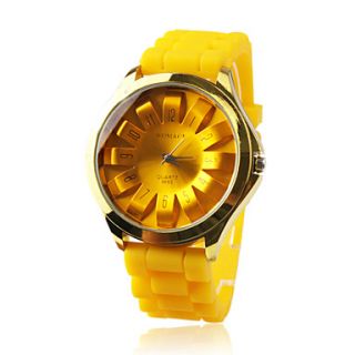 Fashionable Quartz Wrist Watch with Yellow Silicone Band